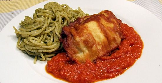 Foto: Piccata Milanese mit Basilikum-Spaghetti (nach Frank Rosin)